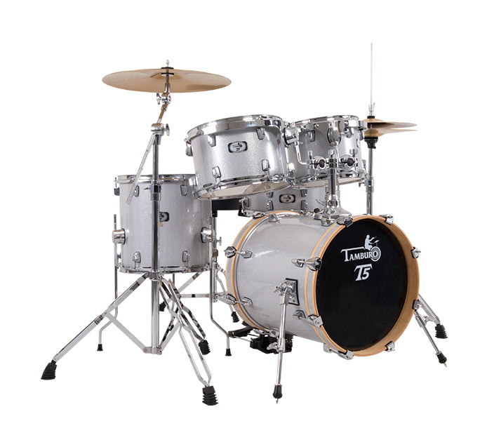 Tamburo TB T5S16SLSK T5 Series Complete Drum Set with Hardware Included  (5-piece shell pack with Snare Drum and 16 Bass Drum) - Silver Sparkle